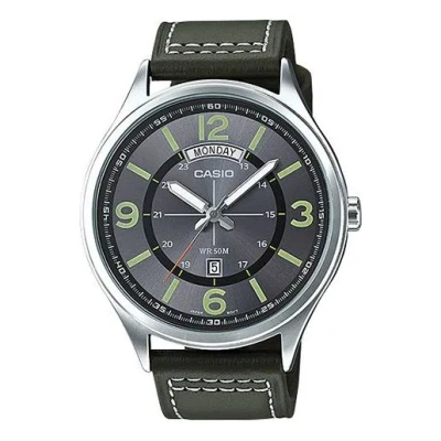 Casio Business Minimalistic Leather Strap Analog Watch 'green Black'