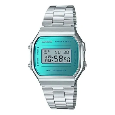 Casio Classical Vintage Square Waterproof Blue/green Unisex Mens Bluegreen Digital In Silver