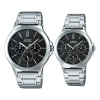 Casio Couple Quartz Waterproof Stainless Steel Strap Black Analog In Metallic