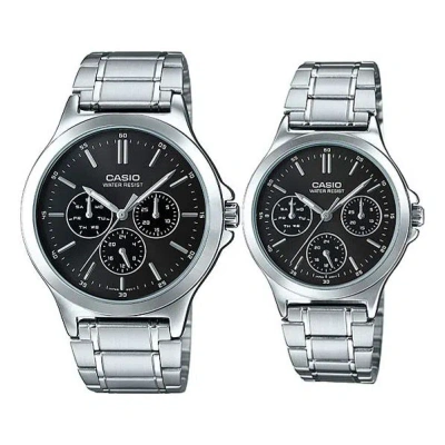 Casio Couple Quartz Waterproof Stainless Steel Strap Black Analog In Metallic