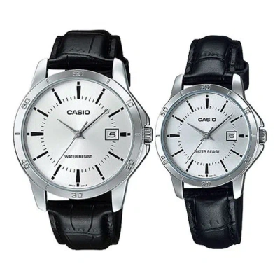 Casio Couple Quartz Waterproof Unisex Mens Black Analog In Metallic