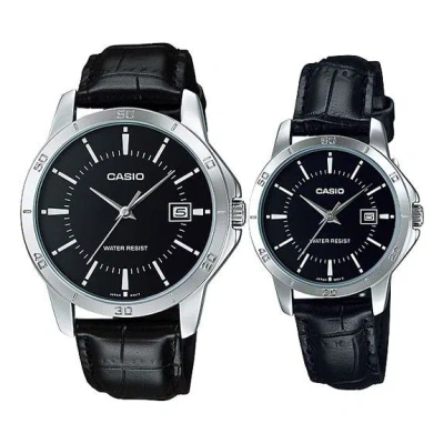 Casio Couple Quartz Waterproof Unisex Mens Black Analog In Metallic
