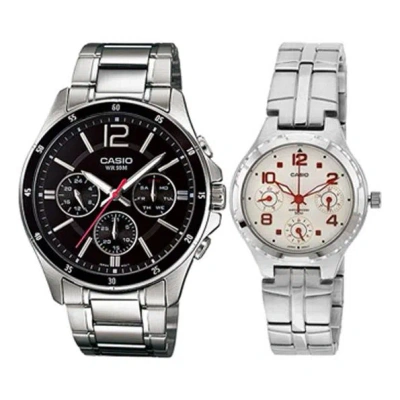 Casio Couple Waterproof Stainless Steel Strap Silverwhite Analog
