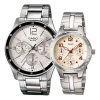 Casio Couple Waterproof Stainless Steel Strap White Analog In Black