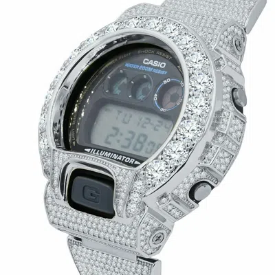 Pre-owned Casio Custom  G-shock Dw 6900 Solitaire Bezel Watch 18k White Gold Tone Unisex