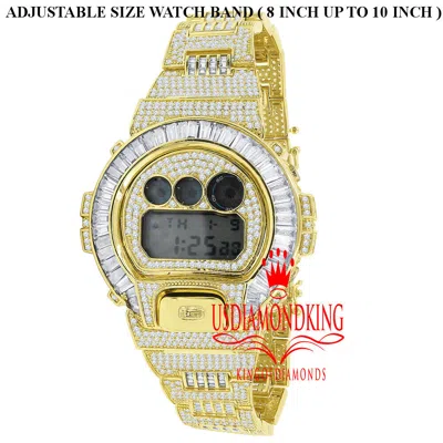 Pre-owned Casio Custom  G-shock Dw6900 Baguette/round Cut Lab Diamond Adjustable Size Watch In Yellow Gold W/white Cz