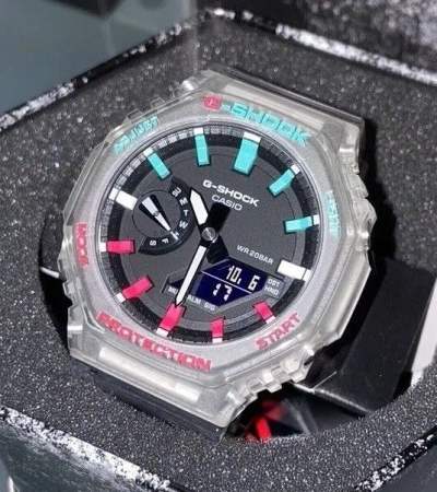 Pre-owned Casio Custom Hand Painted Miami Nights  G-shock Clear Ga2100ske-7a Ak