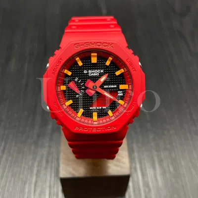 Pre-owned Casio Custom Made Watch Ga2100-4a Ak Waffle Black Dial Orange Scale Ring