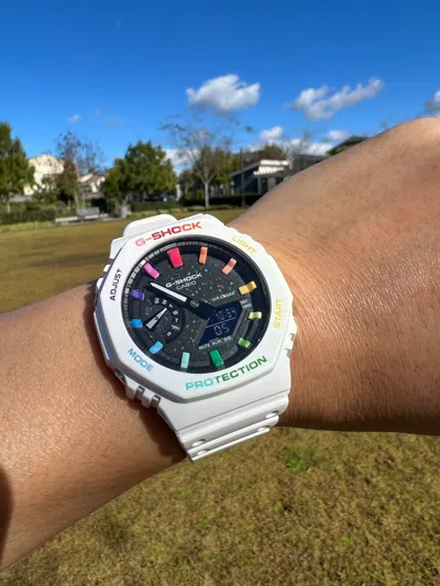 Pre-owned Casio Custom Made Watch Rainbow Color Art Ak White Watch Ga2100-7a Mods