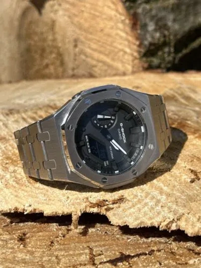 Pre-owned Casio Custom Silver  Ga2100 G-shock Mod Watch Metal Case + Bracelet Usa