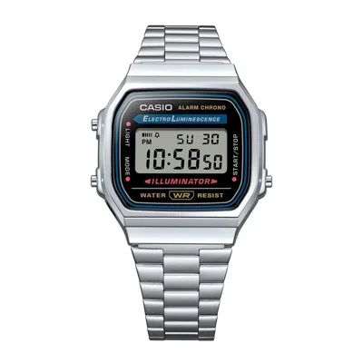 Casio Digital Watch With Illuminator Display And Stainless Steel Bracelet - A168w-1 In Gray