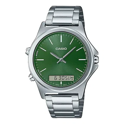 Casio Dress Classic Business Analog-digital Watch 'silver Green' In Metallic