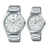Casio Dress Series Business Waterproofes Couple Quartz Stainless Steel Strap Silver Analog In Metallic