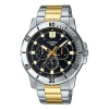 Casio Dressseries Sportses Black/golden Waterproof Black Dial Black Analog In Metallic
