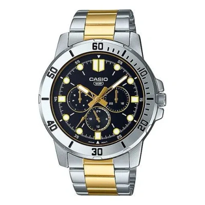 Casio Dressseries Sportses Black/golden Waterproof Black Dial Black Analog In Metallic