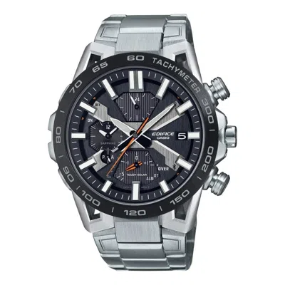 Pre-owned Casio Edifice Black Dial Silver Stainless Steel Strap Men Watch Eqb-2000db-1adr-