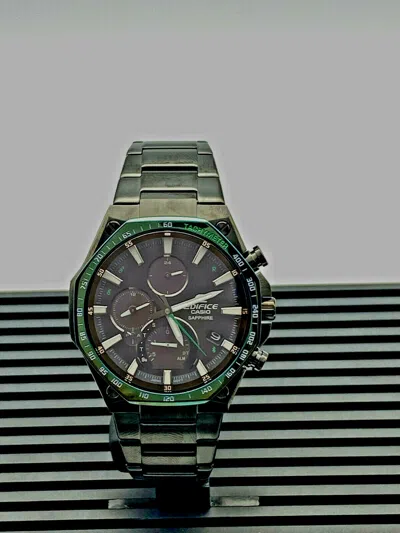 Pre-owned Casio Edifice Black Ion Stainless Steel Men's Watch Eqb1100xdc1a