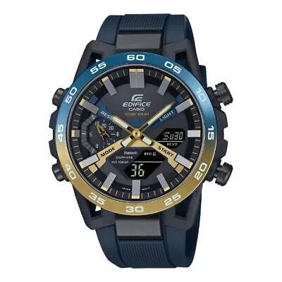 Pre-owned Casio Edifice Ecb-2000ynp-1ajf Nighttime Drive Series Bluetooth Blue Gold Men's