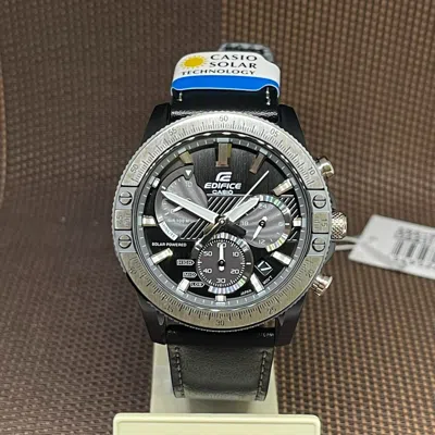 Pre-owned Casio Edifice Eqs-930tl-1a Black Analog Leather Solar Powered Dress Men's Watch