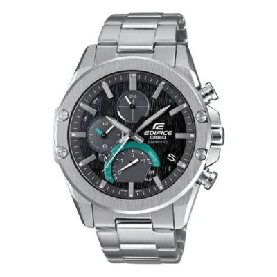 Casio Edifice Quartz Waterproof Sapphire Crystal Solar Powered Black Dialsilver Strap Mens Blacksilv