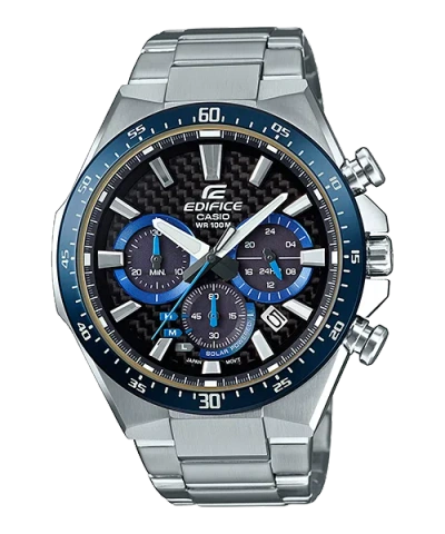 Pre-owned Casio Edifice Solar Powered Carbon Fiber Dial Stainless Steel Band Eqs-800cdb-1b