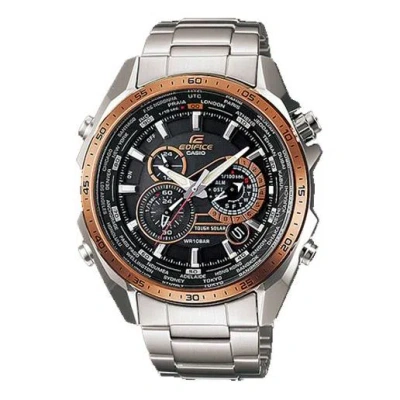 Casio Edifice Solar Powered Stainless Steel Strap Mens Black Analog In Metallic