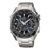 Casio Edifice Solar Powered Stainless Steel Strap Quartz Waterproof Black Dialsilver Strap Mens Blac In Metallic