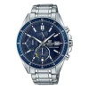 Casio Edifice Waterproof Sapphire Crystal Solar Powered Stainless Steel Strap Mens Silver Analog In Blue