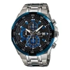 Casio Edifice Waterproof Stainless Steel Strap Mens Black/blue Analog In Metallic