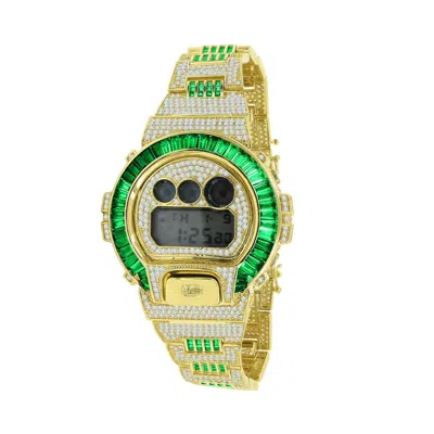 Pre-owned Casio Emerald Green Gold Tone Lab Diamonds Custom Baguette  G-shock Dw 6900 Watch