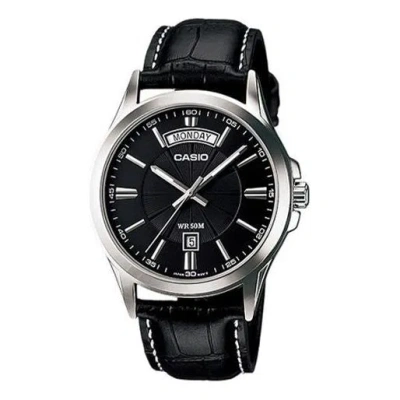 Casio Enticer Series Leather Strap Quartz Men's Mens Black Analog
