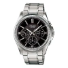 Casio Waterproof Stainless Steel Strap Quartz Mens Black Analog In Metallic