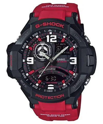Pre-owned Casio G-shock Aviation Black Dial Red Resin Quartz Men's Watch Ga1000-4b