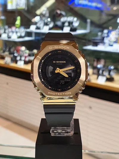 Pre-owned Casio G-shock Black Resin Strap Men Watch Gold Gm-s2100gb-1adr Original