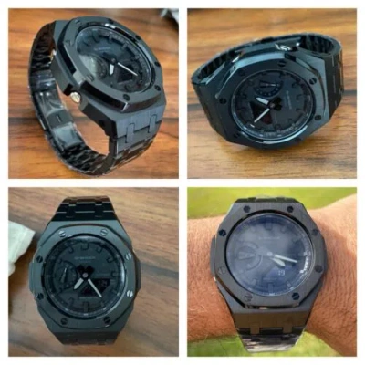Pre-owned Casio G-shock Ga2100 Blackout Custom Modification All Black Stainless Steel