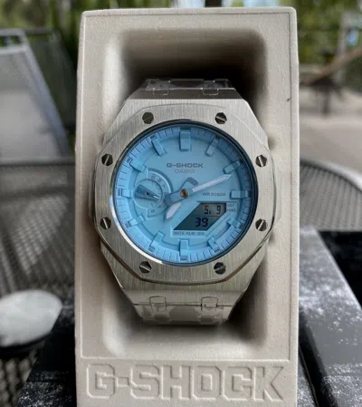Pre-owned Casio G-shock Ga2100 Custom Mod Silver Band, Light Blue Dial