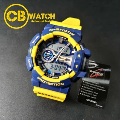 Pre-owned Casio G-shock Ga400-9b Big Case Blue& Yellow Resin Analog Digital Men's Watch