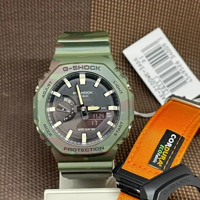 Pre-owned Casio G-shock Gae-2100we-3a Custom Set Box Orange Cloth Green Resin Men's Watch