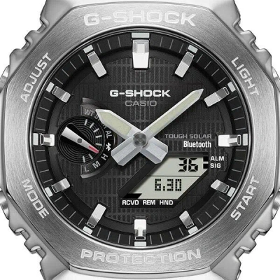 Pre-owned Casio G-shock Gbm-2100-1ajf Metal Case Bluetooth Analog Digital Men Silver Gift
