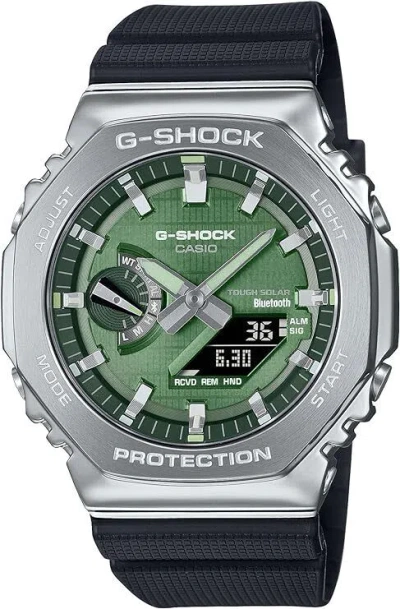 Pre-owned Casio G-shock Gbm-2100 Series Metal Covered Bluetooth Analog Digital Men's Watch In Green (gbm-2100a-1a3jf)