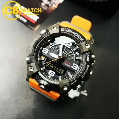Pre-owned Casio G-shock Gg-b100-1a9 Mudmaster X Carbon Quad Sensor Watch Orange X Black