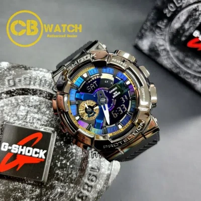 Pre-owned Casio G-shock Gm-110b-1a Stainless Steel Bezel Distinctive Design Men's Watch