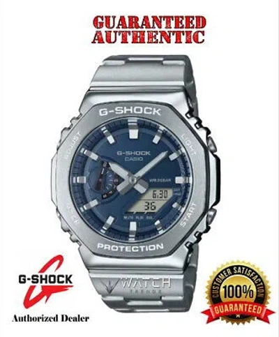 Pre-owned Casio G-shock Gm2110d-2b G-steel Stainless Steel Bezel And Band Blue Dail Watch