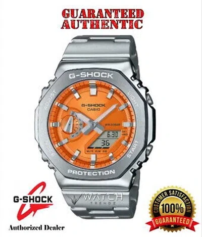 Pre-owned Casio G-shock Gm2110d-4a G-steel Stainless Steel Bezel Band Orange Dail Watch