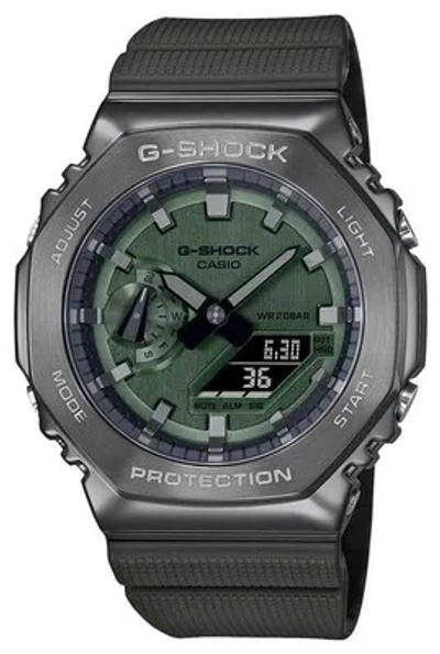 Pre-owned Casio G-shock Green Dial Green Resin Strap Gm-2100b-3aer Watch