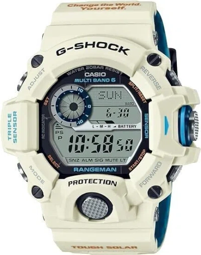 Pre-owned Casio G-shock Gw-9408kj-7jr Rangeman 55 Mm White Resin Case, White/blue