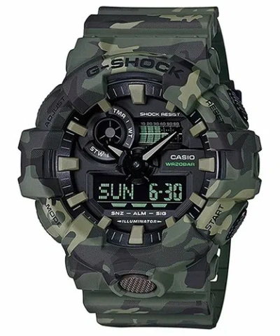 Pre-owned Casio G-shock Men's Ga-700cm-3a Green Camo Digital Rubber Watch Japan F/s