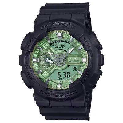 Casio G-shock World Time Quartz Analog-digital Green Dial Men's Watch Ga-110cd-1a3 In Black