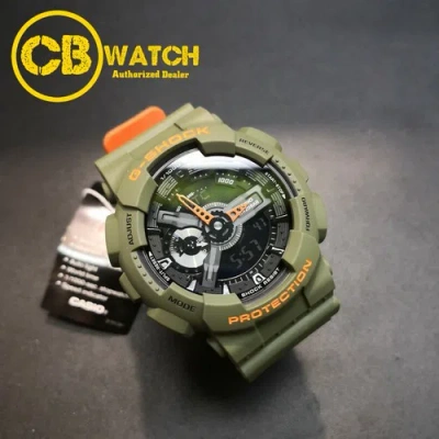 Pre-owned Casio Green Orange Shock X-large Digital Analog Quartz Ga-110ln-3a Watches