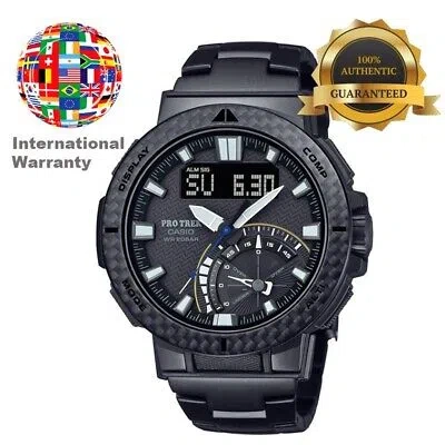 Pre-owned Casio International Warranty Prw-73xt-1jf Protrek Carbon Bezel Titanium Belt]